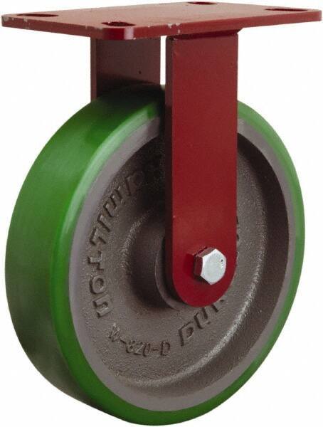 Hamilton - 8" Diam x 2" Wide x 9-3/4" OAH Top Plate Mount Rigid Caster - Polyurethane Mold onto Cast Iron Center, 1,500 Lb Capacity, Tapered Roller Bearing, 4-1/2 x 6-1/2" Plate - Eagle Tool & Supply