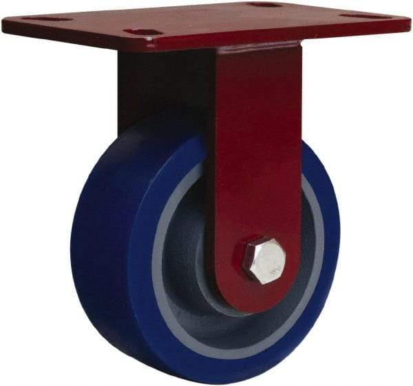 Hamilton - 5" Diam x 2" Wide x 6-3/4" OAH Top Plate Mount Rigid Caster - Polyurethane Mold onto Cast Iron Center, 840 Lb Capacity, Tapered Roller Bearing, 4-1/2 x 6-1/2" Plate - Eagle Tool & Supply