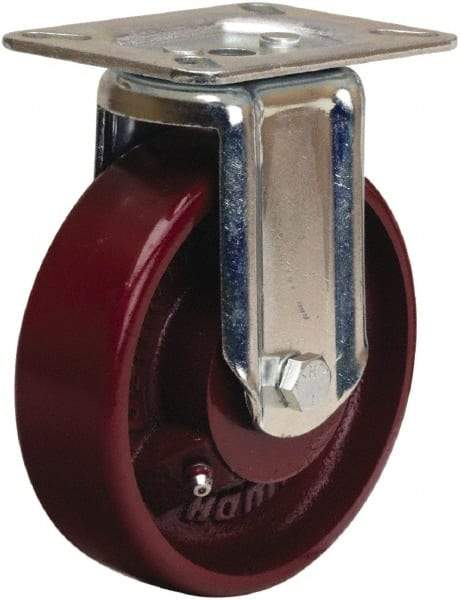 Hamilton - 5" Diam x 1-1/2" Wide x 6-1/16" OAH Top Plate Mount Rigid Caster - Cast Iron, 400 Lb Capacity, Straight Roller Bearing, 3-1/8 x 4-1/8" Plate - Eagle Tool & Supply