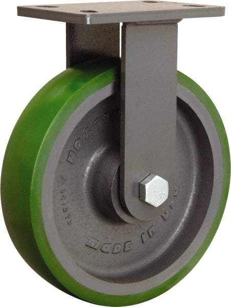 Hamilton - 10" Diam x 2-1/2" Wide x 12-1/16" OAH Top Plate Mount Rigid Caster - Polyurethane Mold onto Cast Iron Center, 2,400 Lb Capacity, Tapered Roller Bearing, 5 x 7" Plate - Eagle Tool & Supply