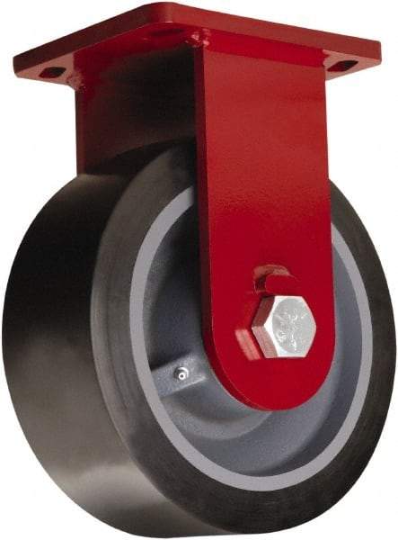 Hamilton - 12" Diam x 4" Wide x 15-1/2" OAH Top Plate Mount Rigid Caster - Polyurethane Mold on Forged Steel, 7,800 Lb Capacity, Tapered Roller Bearing, 6-1/2 x 7-1/2" Plate - Eagle Tool & Supply