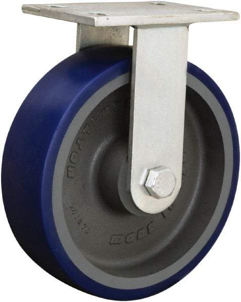 Hamilton - 8" Diam x 2-1/2" Wide x 10-1/2" OAH Top Plate Mount Rigid Caster - Cast Iron, 2,500 Lb Capacity, Straight Roller Bearing, 5-1/4 x 7-1/4" Plate - Eagle Tool & Supply