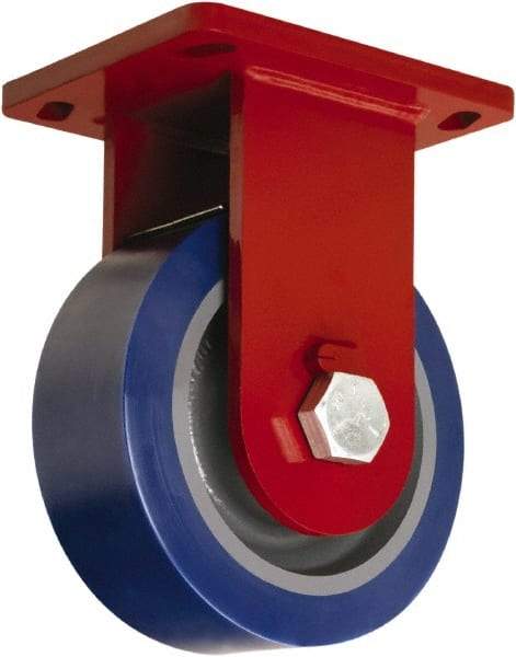 Hamilton - 8" Diam x 3" Wide x 10-1/2" OAH Top Plate Mount Rigid Caster - Polyurethane Mold on Forged Steel, 3,500 Lb Capacity, Tapered Roller Bearing, 6-1/2 x 7-1/2" Plate - Eagle Tool & Supply