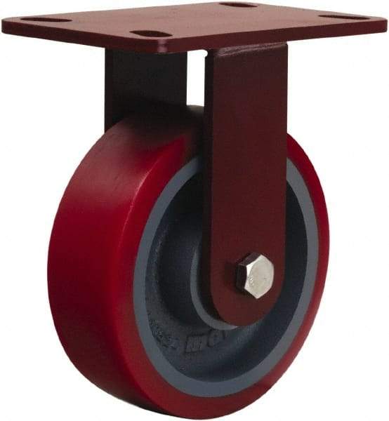Hamilton - 6" Diam x 2" Wide x 7-3/4" OAH Top Plate Mount Rigid Caster - Polyurethane Mold onto Cast Iron Center, 1,400 Lb Capacity, Tapered Roller Bearing, 4-1/2 x 6-1/2" Plate - Eagle Tool & Supply