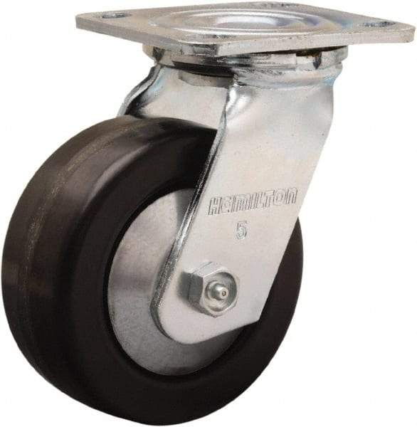 Hamilton - 5" Diam x 2" Wide x 6-1/2" OAH Top Plate Mount Swivel Caster - Phenolic, 900 Lb Capacity, Straight Roller Bearing, 4 x 4-1/2" Plate - Eagle Tool & Supply