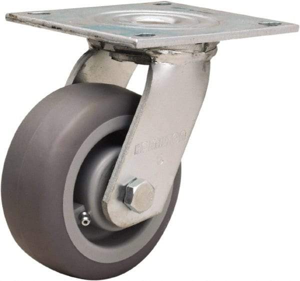 Hamilton - 5" Diam x 2" Wide x 6-1/2" OAH Top Plate Mount Swivel Caster - Rubber Mold on Polyolefin, 350 Lb Capacity, Straight Roller Bearing, 5 x 5-1/2" Plate - Eagle Tool & Supply