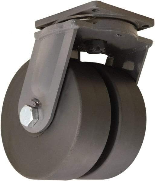 Hamilton - 12" Diam x 4" Wide x 15-1/2" OAH Top Plate Mount Dual Swivel Caster - Nylon, 16,000 Lb Capacity, Sealed Precision Ball Bearing, 8-1/2 x 8-1/2" Plate - Eagle Tool & Supply