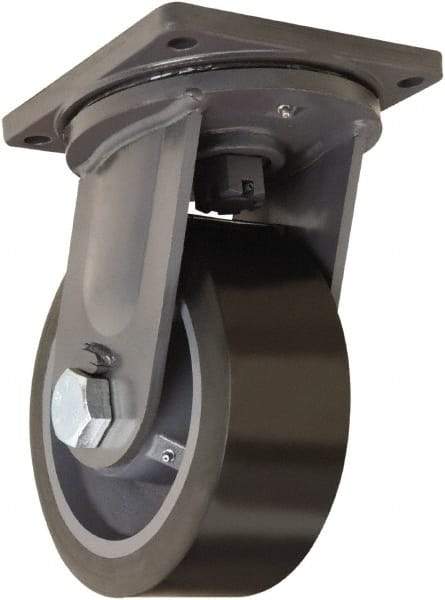 Hamilton - 10" Diam x 4" Wide x 13" OAH Top Plate Mount Swivel Caster - Polyurethane Mold on Forged Steel, 6,500 Lb Capacity, Tapered Roller Bearing, 8-1/2 x 8-1/2" Plate - Eagle Tool & Supply