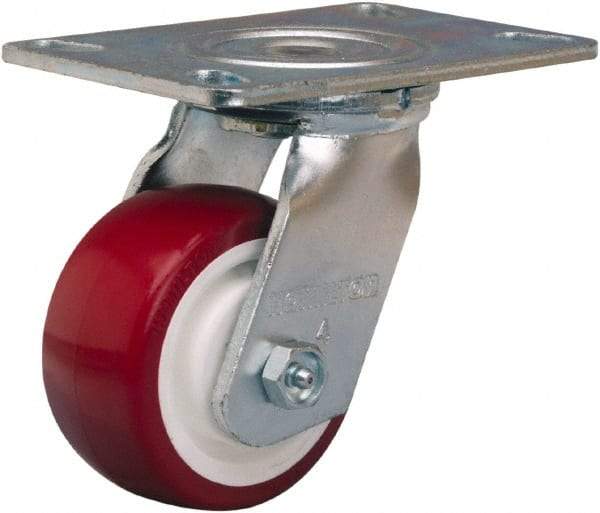 Hamilton - 4" Diam x 2" Wide x 5-5/8" OAH Top Plate Mount Swivel Caster - Polyurethane Mold on Polypropylene, 750 Lb Capacity, Straight Roller Bearing, 4-1/2 x 6-1/4" Plate - Eagle Tool & Supply