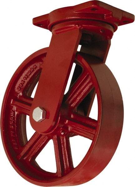Hamilton - 12" Diam x 3" Wide x 14-1/2" OAH Top Plate Mount Swivel Caster - Cast Iron, 2,500 Lb Capacity, Straight Roller Bearing, 6-1/8 x 7-1/2" Plate - Eagle Tool & Supply