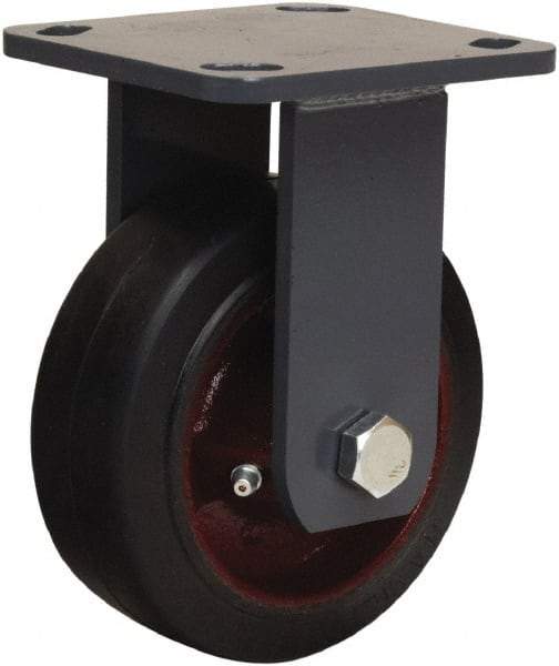 Hamilton - 5" Diam x 2" Wide x 6-1/2" OAH Top Plate Mount Rigid Caster - Rubber Mold on Cast Iron, 350 Lb Capacity, Straight Roller Bearing, 4 x 4-1/2" Plate - Eagle Tool & Supply