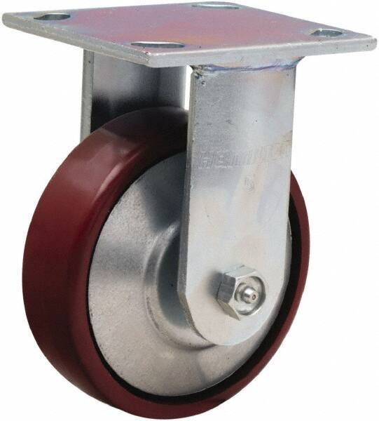 Hamilton - 5" Diam x 1-1/2" Wide x 6-1/2" OAH Top Plate Mount Rigid Caster - Cast Iron, 750 Lb Capacity, Straight Roller Bearing, 4 x 4-1/2" Plate - Eagle Tool & Supply
