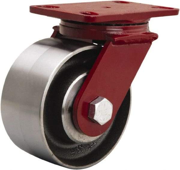 Hamilton - 6" Diam x 3" Wide x 7-1/2" OAH Top Plate Mount Swivel Caster - Forged Steel, 2,200 Lb Capacity, Sealed Precision Ball Bearing, 4-1/2 x 6-1/2" Plate - Eagle Tool & Supply
