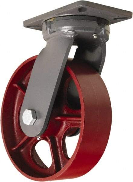 Hamilton - 10" Diam x 3" Wide x 12-1/2" OAH Top Plate Mount Swivel Caster - Cast Iron, 2,600 Lb Capacity, Straight Roller Bearing, 5-1/4 x 7-1/4" Plate - Eagle Tool & Supply