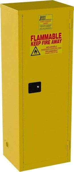 Jamco - 1 Door, 3 Shelf, Yellow Steel Double Wall Safety Cabinet for Flammable and Combustible Liquids - 65" High x 18" Wide x 23" Deep, Self Closing Door, 3 Point Key Lock, 24 Gal Capacity - Eagle Tool & Supply