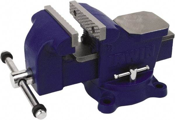 Irwin - 4" Jaw Width, 3" Opening Capacity, 2-13/64" Throat Depth, Steel Swivel Bench Vise - Bolt Down Base Attachment, Anvil - Eagle Tool & Supply