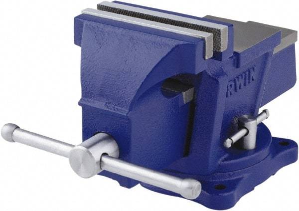 Irwin - 4" Jaw Width, 3" Opening Capacity, 2-3/8" Throat Depth, Steel Swivel Bench Vise - Bolt Down Base Attachment, Anvil - Eagle Tool & Supply