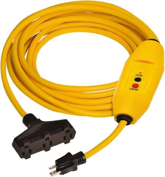 Tower - 3 Outlet, 125 Volt, 15 Amp Rating, 4 to 6mA Max Surge, Plug In, Automatic, Commercial, Industrial GFCI - 100 Ft. Long Cord, 5-15P and (3)R NEMA Configuration, Polycarbonate Housing - Eagle Tool & Supply