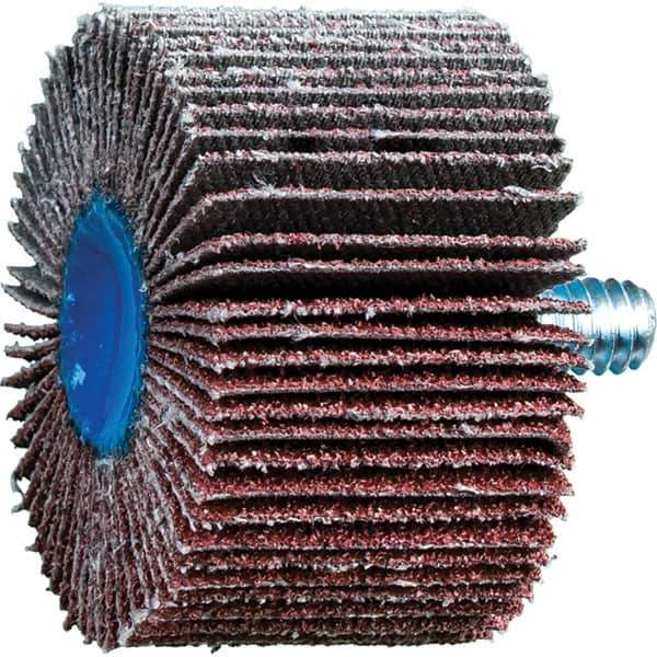 PFERD - 1-1/2" Diam x 1" Face Width, Aluminum Oxide Coated Mounted Flap Wheel - 1/4-20 Threaded Mount, 60 Grit, 23,000 Max RPM - Eagle Tool & Supply