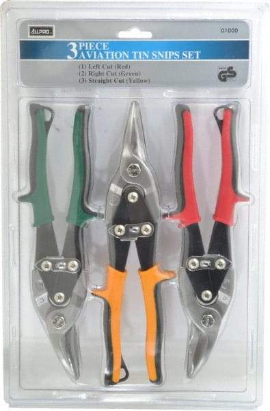Value Collection - 3 Piece Aviation Snip Set - Left, Right, Straight, 10" OAL, 1-3/8" LOC - Eagle Tool & Supply