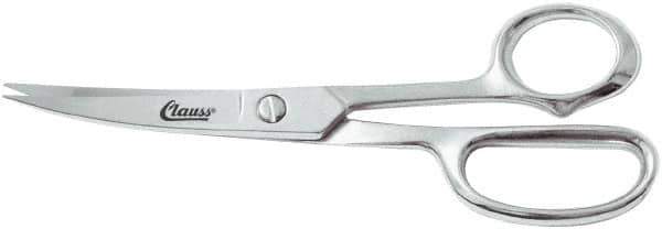Clauss - 5" LOC, 8-1/2" OAL Chrome Plated Curved Shears - Steel Offset Handle, For Paper, Fabric - Eagle Tool & Supply
