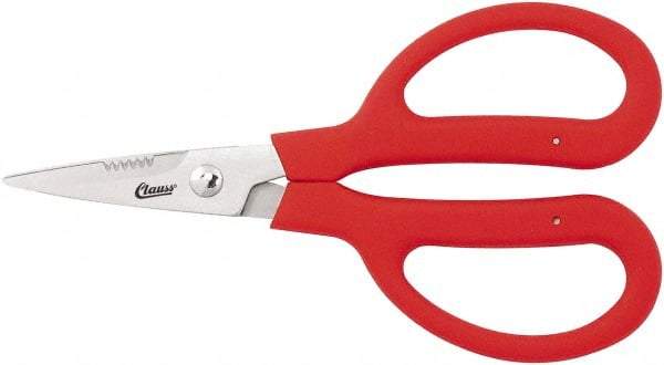 Clauss - 3" LOC, 9-1/4" OAL Stainless Steel Blunt Point Trimmers - Serrated, Plastic Handle, For Paper, Fabric - Eagle Tool & Supply