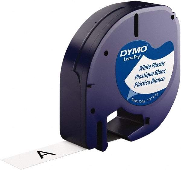 Dymo - 1/2" Wide x 156" Long, Black on White Plastic Label Printer Cartridge - For DYMO Letratag Printers - Eagle Tool & Supply