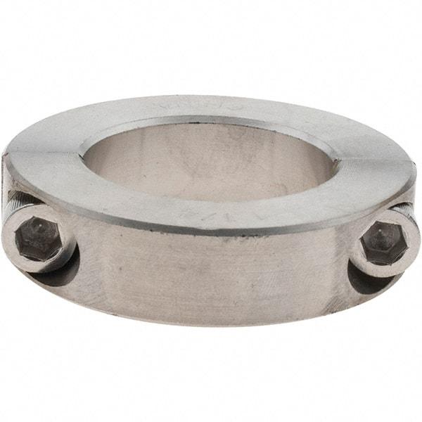 Value Collection - 1-1/4" Bore, Stainless Steel, Two Piece Shaft Collar - 2-1/16" Outside Diam, 1/2" Wide - Eagle Tool & Supply