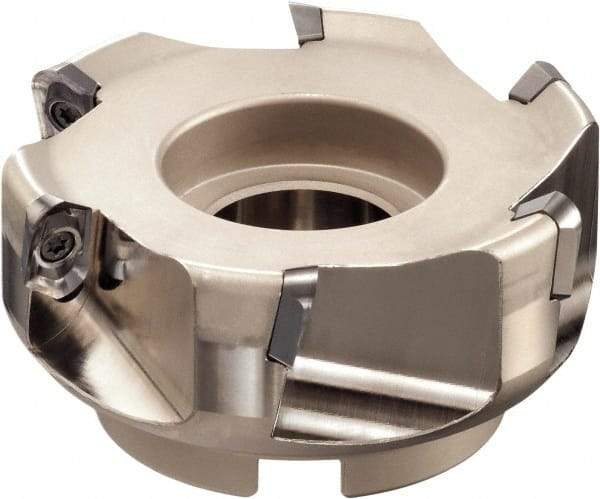 Sumitomo - 5 Inserts, 100mm Cut Diam, 31.75mm Arbor Diam, 22mm Max Depth of Cut, Indexable Square-Shoulder Face Mill - 63mm High, AECT 1604 Insert Compatibility, Through Coolant, Series WaveMill - Eagle Tool & Supply