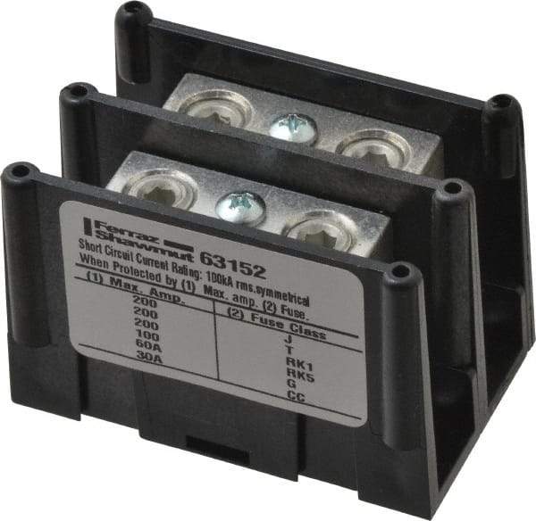 Ferraz Shawmut - 2 Poles, 135 Amp, 2/0-14 AWG Primary, 2/0-14 AWG Secondary, Polycarbonate Power Distribution Block - 1000 VAC/VDC, 1 Primary Connection, 1.98 Inch Long x 3.08 Inch Deep x 2.81 Inch High - Eagle Tool & Supply