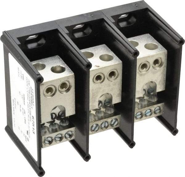 Ferraz Shawmut - 3 Poles, 270 Amp, 2/0-14 AWG Primary, 2-14 AWG Secondary, Polycarbonate Power Distribution Block - 1000 VAC/VDC, 2 Primary Connection, 5.28 Inch Long x 5 Inch Deep x 3-1/4 Inch High - Eagle Tool & Supply