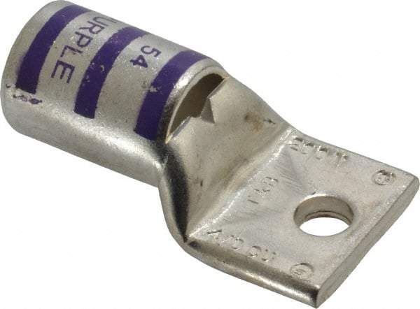 Thomas & Betts - 4/0 AWG Noninsulated Compression Connection Rectangle Ring Terminal - 1/4" Stud, 1.9" OAL x 1.03" Wide, Tin Plated Copper Contact - Eagle Tool & Supply
