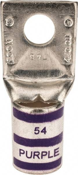 Thomas & Betts - 4/0 AWG Noninsulated Compression Connection Square Ring Terminal - 3/8" Stud, 2.18" OAL x 1.03" Wide, Tin Plated Copper Contact - Eagle Tool & Supply