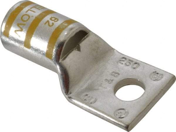 Thomas & Betts - 250 kcmil Wire Noninsulated Compression Connection Square Ring Terminal - 3/8" Stud, 2.28" OAL x 1.13" Wide, Tin Plated Copper Contact - Eagle Tool & Supply