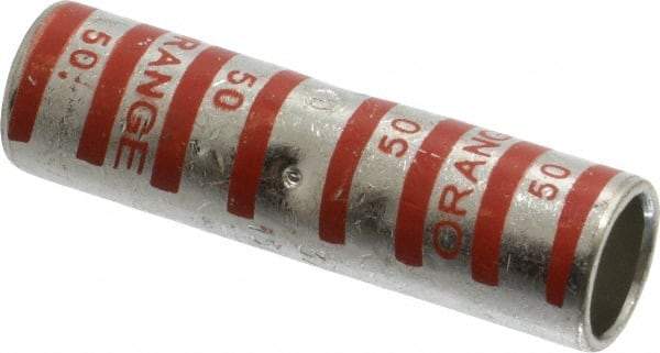 Thomas & Betts - 3/0 AWG Compatible, Noninsulated, Crimp-On Butt Splice Terminal - 2 Wire Entries, Copper Contacts, Tin Contact Plating, 2-1/4" OAL, Orange - Eagle Tool & Supply
