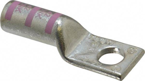 Thomas & Betts - 1/0 AWG Noninsulated Compression Connection Rectangle Ring Terminal - 3/8" Stud, 2.23" OAL x 3/4" Wide, Tin Plated Copper Contact - Eagle Tool & Supply