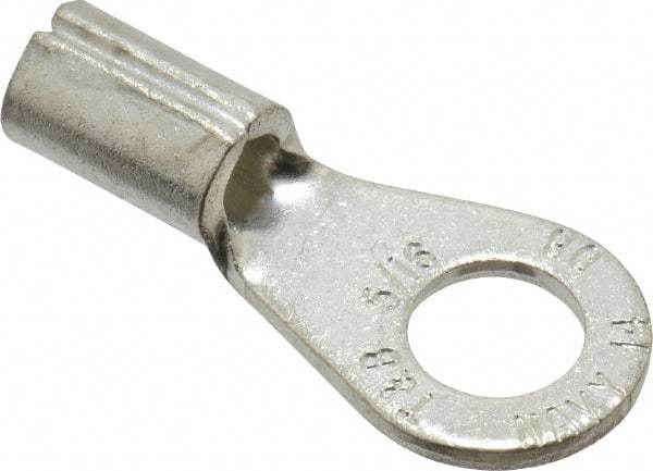 Thomas & Betts - 8 AWG Noninsulated Crimp Connection Circular Ring Terminal - 5/16" Stud, 1.32" OAL x 0.59" Wide, Tin Plated Copper Contact - Eagle Tool & Supply