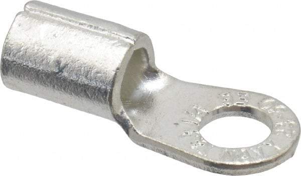 Thomas & Betts - 6 AWG Noninsulated Crimp Connection Circular Ring Terminal - 1/4" Stud, 1.13" OAL x 0.48" Wide, Tin Plated Copper Contact - Eagle Tool & Supply
