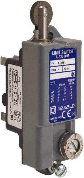 Square D - SPDT, NC/NO, 600 VAC, Screw Terminal, Roller Plunger Actuator, General Purpose Limit Switch - 1 NEMA Rating, IP20 IPR Rating - Eagle Tool & Supply