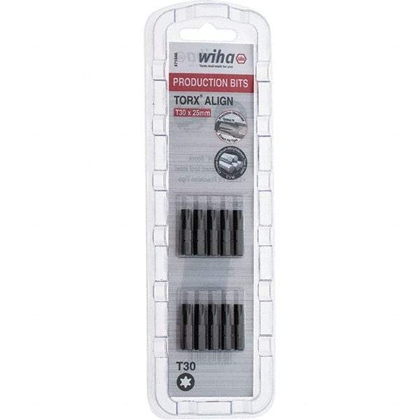 Wiha - 1/4" Drive T30 Torx Screwdriver Bit - 1" OAL, Insert Bit - Eagle Tool & Supply