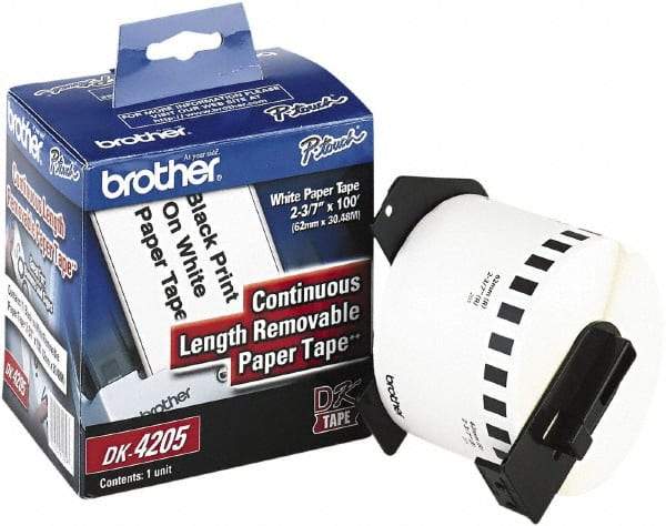 Brother - 2.4" Wide x 1,200" Long, White Paper Label Tape - For Laser/Inkjet Printers - Eagle Tool & Supply