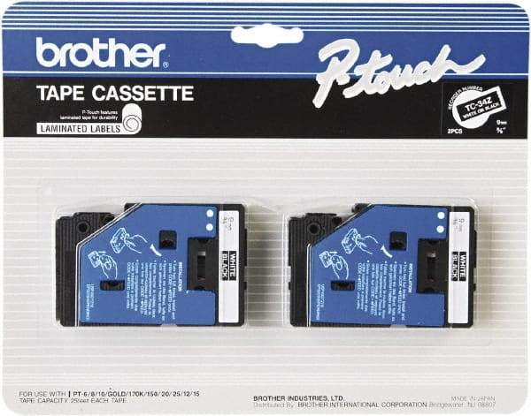 Brother - 3/8" Wide x 300" Long, Black Tape Cassette - For Label Maker - Eagle Tool & Supply