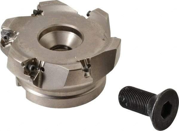 Seco - 6 Inserts, 4" Cut Diam, 1-1/2" Arbor Diam, 0.295" Max Depth of Cut, Indexable Square-Shoulder Face Mill - 0/90° Lead Angle, 1.97" High, XNEX 0806.. Insert Compatibility, Through Coolant, Series Square 6 - Eagle Tool & Supply