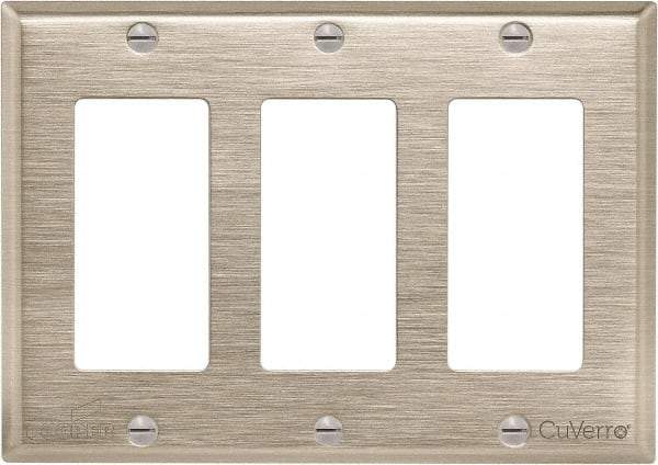 Cooper Wiring Devices - 3 Gang, 4-1/2 Inch Long, Standard Switch Plate - Decorator Switch, White Bronze, Antimicrobial Copper - Eagle Tool & Supply