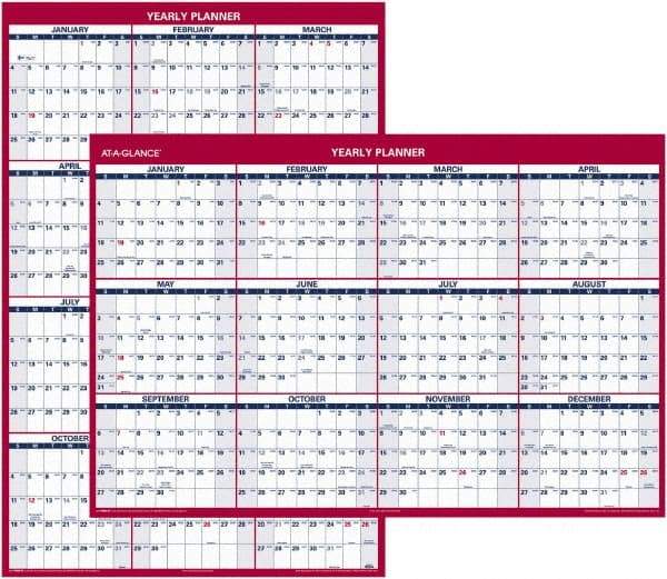 AT-A-GLANCE - 1 Sheet, 32 x 48", Erasable Wall Planner - Blue & Red - Eagle Tool & Supply