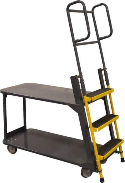 Ballymore - 63" 3 Step Ladder/Cart - Merchandise Ladder Cart, 1,000 Lb Capacity, 28" Platform Height, 21" Base Width x 51" Base Depth, Abrasive Mat Tread - Eagle Tool & Supply