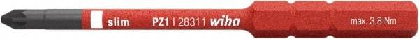 Wiha - 4mm Drive, #1 Pozidriv Screwdriver Bit - 75mm OAL - Eagle Tool & Supply