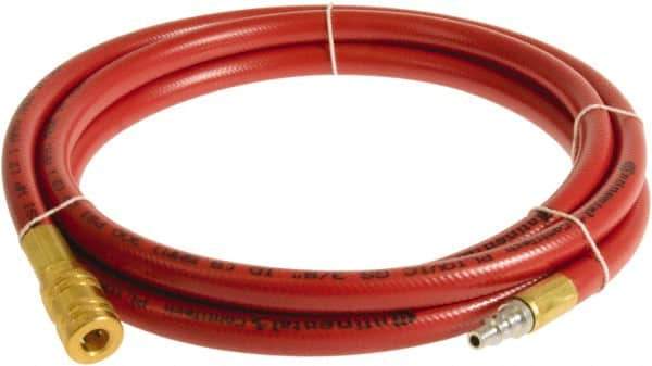 Continental ContiTech - 1/4" ID x 0.45" OD 3' Long Multipurpose Air Hose - Industrial Interchange Safety Coupler x Male Plug Ends, 300 Working psi, -10 to 158°F, 1/4" Fitting, Red - Eagle Tool & Supply