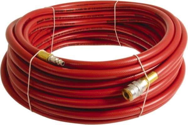 Continental ContiTech - 1/2" ID x 0.78" OD 25' Long Multipurpose Air Hose - Industrial Interchange Safety Coupler x Male Plug Ends, 300 Working psi, -10 to 158°F, 1/2" Fitting, Red - Eagle Tool & Supply