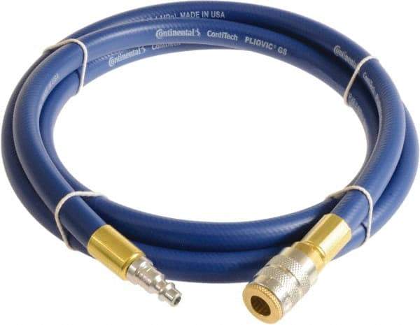 Continental ContiTech - 3/4" ID x 1.11" OD 50' Long Multipurpose Air Hose - Industrial Interchange Safety Coupler x Male Plug Ends, 250 Working psi, -10 to 158°F, 3/4" Fitting, Blue - Eagle Tool & Supply